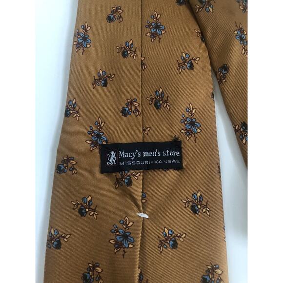 Macy's Rust Color Floral Geometric Print Silk Tie Printed In England 58” 4” - Picture 1 of 4